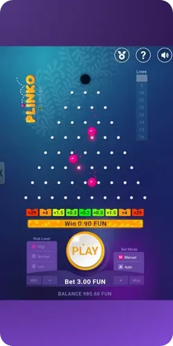 Plinko Casino Game UK Screenshot High Risk Setting